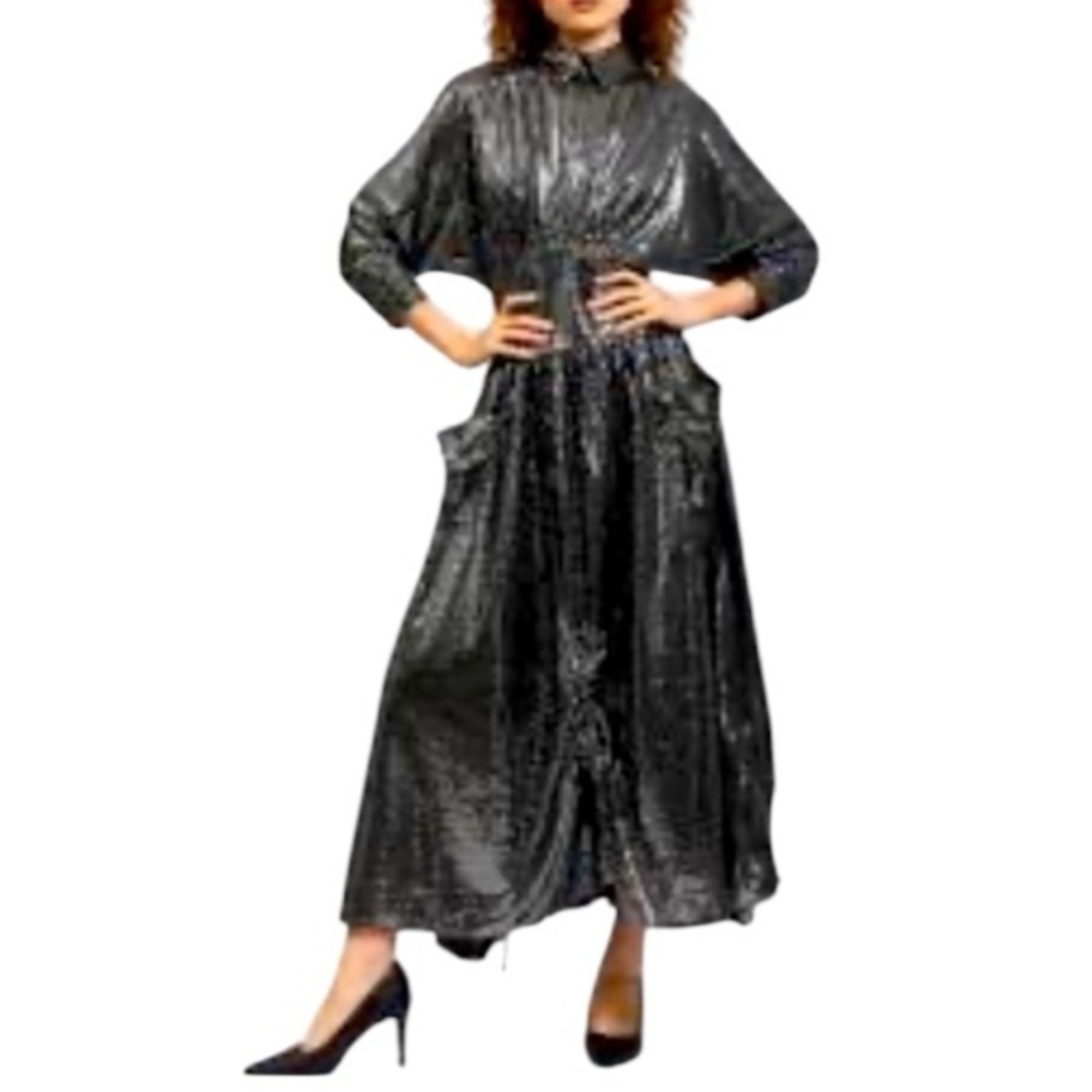 NWT Batsheva Goldie Dress in Silver Sequin Designer Luxury Celeb Style - Picture 2 of 16
